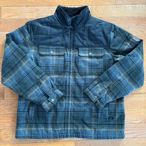 Free Country Flannel Fleece Work Jacket‎ Mens XL Quilted Overlay Duffle Olive - Picture 2 of 11